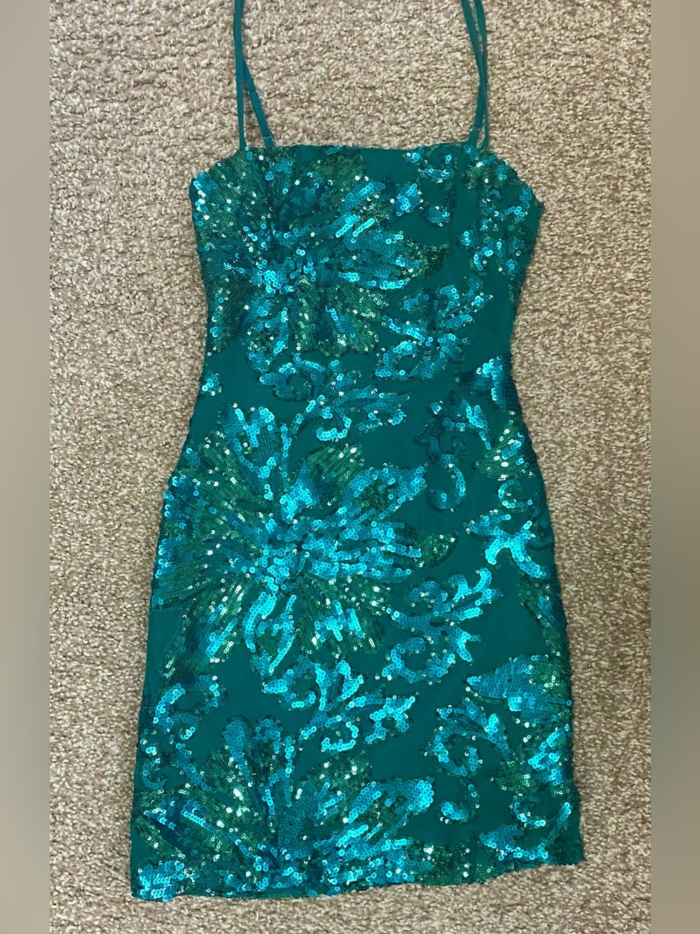 B Darlin Teal Floral Sequin Mini Dress